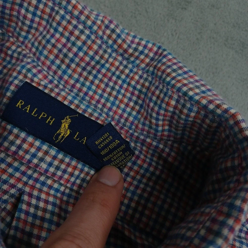 Ralph‎ Lauren Shirt Mens Large Blue Plaid Preppy Casual Button Down A4